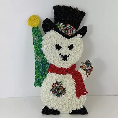 Vintage Melted Plastic Popcorn Snowman Hanging Wall Decoration Christmas 18.25” • $32.55
