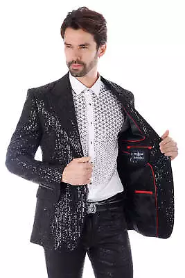 BARABAS Men's Linear Sequin Design Peak Lapel Blazer 4BL19 • $347.60