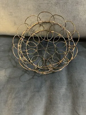 Antique Wire Egg Basket Collapsing With Faux Eggs • $23