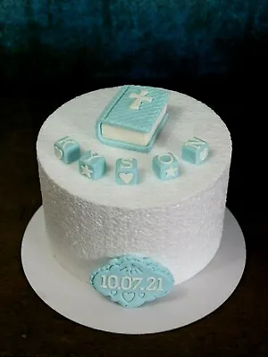 Edible Handmade Date Plaque Bible & Name Blocks Christening Cake Topper  • £21.99