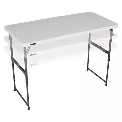 4 Ft. One Hand Adjustable Height Fold-In-Half Table Almond • $70.17