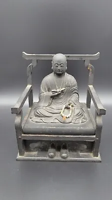 £570.04 • Buy Antique Japanese Zen Buddhist Monk Wood Statue On Chair, 6  Tall