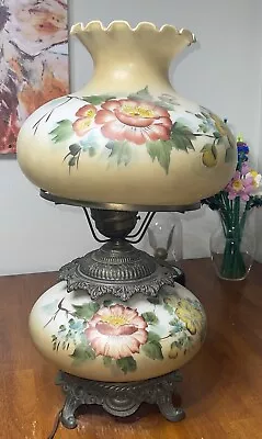 Huge Victorian Gone With The Wind Hurricane Amber Double Globe Rose Parlor Lamp • $47