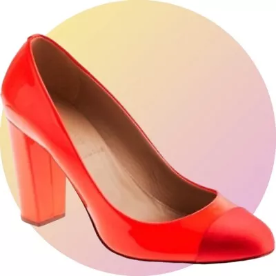 J Crew Women Etta Cap Toe Neon Orange Patent Leather Block Heel Pumps Size 8 • $45