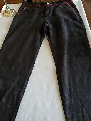 VATPAVE Women's Stylish Goth/Steampunk Black Brocade Pants With Red Trim XXL • $24