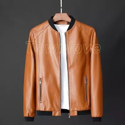 Men's Motorcycle Faux Leather Jacket Coat Biker Casual Baseball Zipper Outwear • $47.05