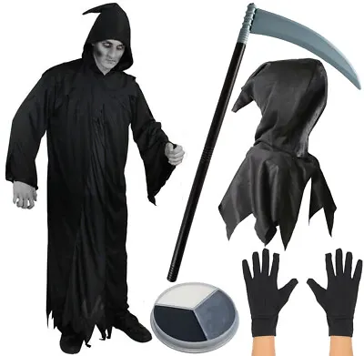 Adult Mens Grim Reaper Costume Halloween Fancy Dress Outfit Horror Party Event • £16.99