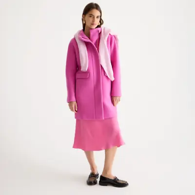 J Crew Wool Cocoon Coat In Italian Stadium-cloth Dahlia Pink Sz 8P $395 Nwt • $159