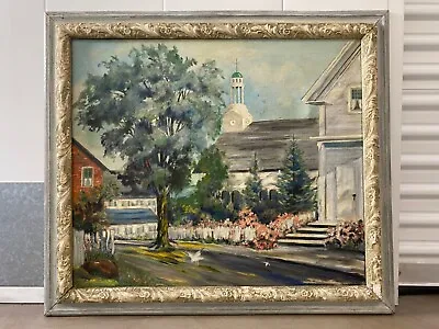 🔥 Antique American Regionalism New England Rockport MA Cityscape Oil Painting • $1350