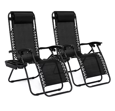 2 X Reclining Sun Lounger Outdoor Garden Folding Zero Gravity Chair Adjustable • £69.99