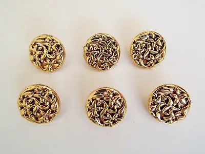 6 Classic Gold Colour Metal Look Flower Blazer Coat Dress Shank Buttons 15mm • £3.99