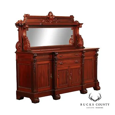 Renaissance Revival Carved Mahogany Sideboard With Mirror • $3495