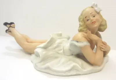 WPC JAPAN UCAGCO 1950s Ceramic Figurine Girl Lying On Belly W/Skirt Up 11  (S4) • $39.95