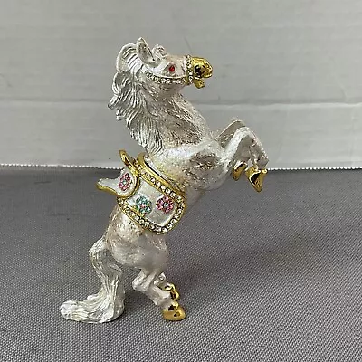 Silver/White Horse Jeweled Trinket Box Figurine • $39.99