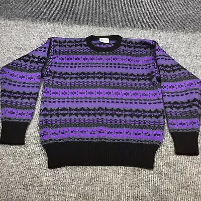 Vintage Meister Ski Sweater Men's Medium Wool San Francisco Purple Black Gray • $26