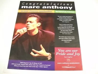MARC ANTHONY Congratulations On Your Grammy Nomination! 1999 Promo Poster Ad • $9.95