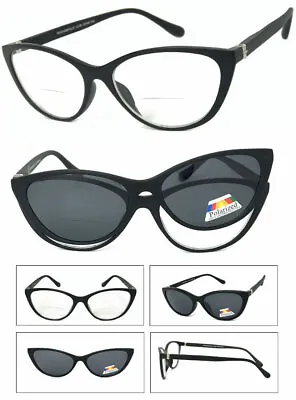 Cat Eye Frame Magnetic Clip-On Polarized Sunglasses On Bifocal Reading Glasses • $15.99