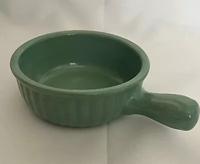 Vintage USA Pottery BlueGreen Genuine Oven Serve Ware Handled Soup Bowl Small 5  • $15