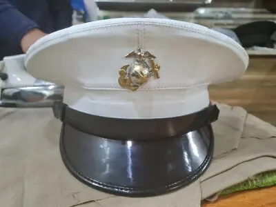 USMC Dress Blues Marine Hat - With Carrying Case - White Vinyl - Never Worn • $57