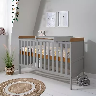 Tutti Bambini Rio Cot Bed Dove Grey & Oak With Cot Top Changer And Mattress • £209.95