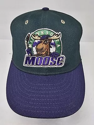 Vintage 90's Minnesota Moose Hat NHL Size 7 1/8 Fitted Cap Hat USA Made PRO LINE • $52.99