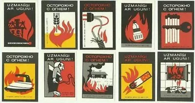 Set Of 10 Soviet USSR Matchbox Labels M/f Baltija Liepaja Latvia FIRE SAFETY • $4.99