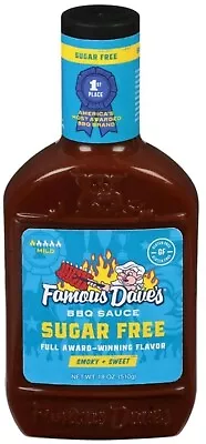 Famous Dave's Sugar Free & Gluten Free BBQ Sauce 18 Oz Bottle Barbecue • £4.82