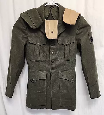 WWII US Marine Corps Four Pocket Wool Jacket Coat 1940 Green Vintage 3 Garrisons • $46