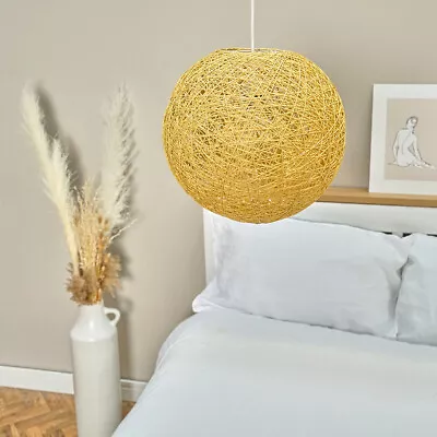 Ceiling Light Shade Natural Rattan Ball Wicker Globe Pendant Lampshade BoHo • £15.99