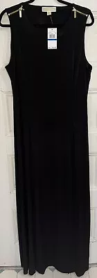 Michealkors Black Maxi Sheath Dress Size XL With Gold Accent Zippers Front Slit • $40