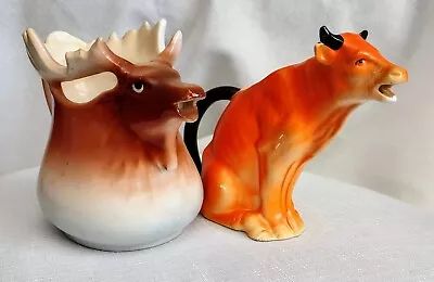 Vintage 1930's Austrian Moose Creamer And Czechoslovakian Orange Cow Creamer • $25