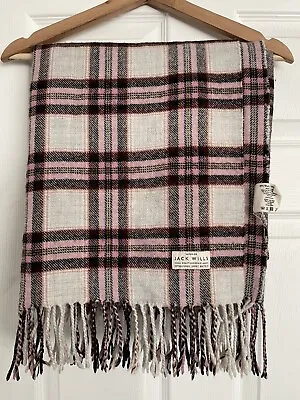 Jack Wills Wool Blend Oversized Scarf Shawl Pashmina Check Plaid Cream Pink Exc • £10