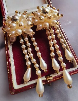 £22.99 • Buy Vintage Earrings Pearl Waterfall Burst 1960s Glamour Clip On Costume  Jewellery 