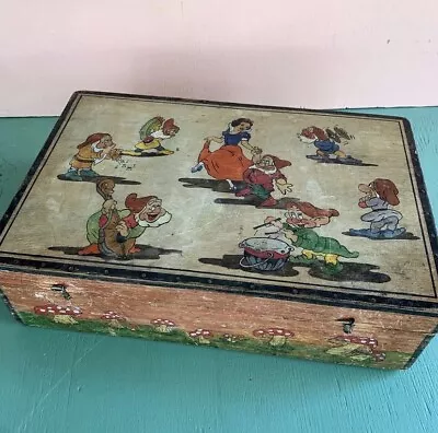 Vintage 1930s Snow White Handmade Hand Painted Wooden Box Folk Art Disney 1940s • $165