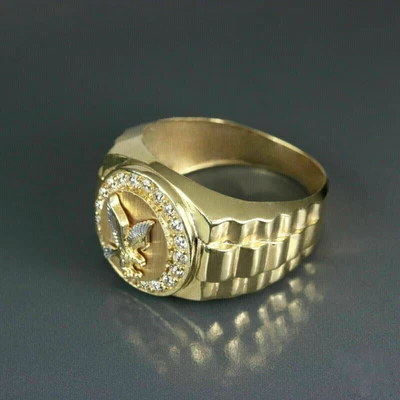 $152.35 • Buy 1.50Ct Round Simulated Diamond Flying Eagle Men's Ring 14K Yellow Gold Plated
