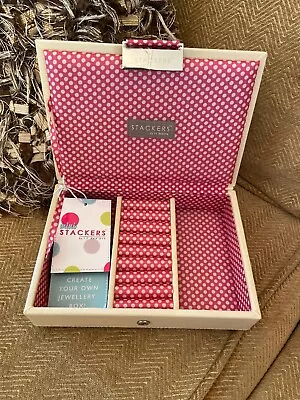 STACKERS Cream Mini Lidded Stacker Jewellery Box Pink Spot Lining Unused (b2 • £14.99