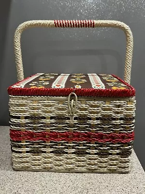 Vintage Singer Woven Wicker Sewing Basket Box Satin Lining Handle Made Japan VGC • $34