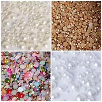 Flat Back Acrylic Ivory Half Round Pearls Art Craft Face Embellishment 4mm-10mm • £2.49