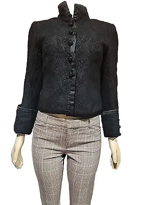 Philippe Venet Victorian Look S Black Jacquard Ball Buttons Crop Jacket #CB6 • $295