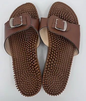 Kenkoh Massage Sandals Mens 10 Japan Brown Buckle Strap Chai Slides Rubber • $29.92