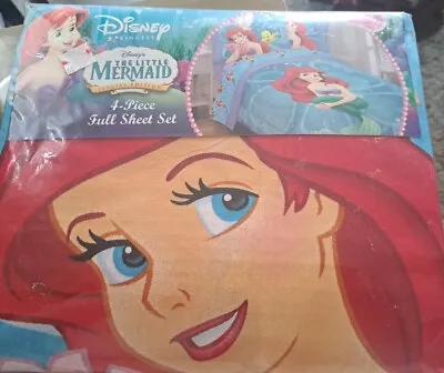 Disney Little Mermaid 4 Piece Full Sheet Set Flat Fitted&2 Pillowcases • $55