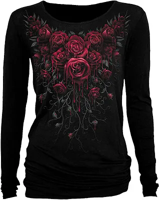 Spiral Direct New Release BLOOD ROSE Long Sleeve ViscoseGothic Roses/Goth/Top • £19.99