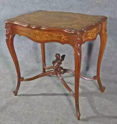 Carved French Louis XV Puttu Cherub Inlaid Center Hall Table Attr. RJ Horner • $2655