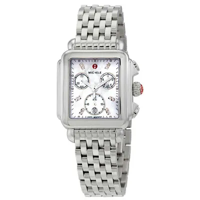 New Michele Deco White MOP Diamond Dial Steel Ladies Watch MWW06A000778 • $895