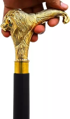 Lightweight Lion Handle Wooden Walking Cane 37 Inch For Elder Man Grandpa Gift • $35.20