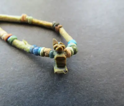 NILE  Ancient Egyptian Cat Amulet Mummy Bead Necklace Ca 600 BC • $90