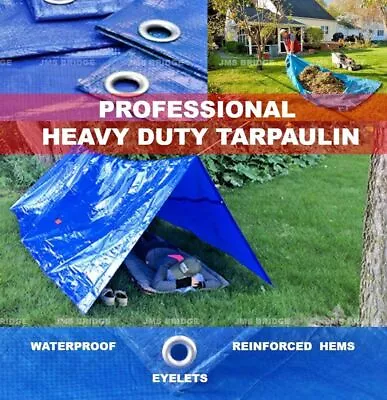 Heavy Duty Tarpaulin ALL SIZES Waterproof Cover Tarp Ground Camping Sheet • £8.49