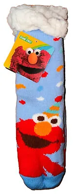 Sesame Street Elmo Holiday Winter Party Sherpa Lined Slippers Non-Slip Socks • $17.95