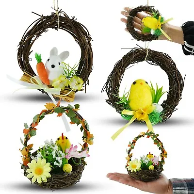Easter Chicks In Basket Easter Rabbits Happy Easter Wreath Hanging Decorations • £6.46