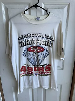 Vintage 90s Starter San Francisco 49ers White Super Bowl Champions T Shirt Sz L • $44.99